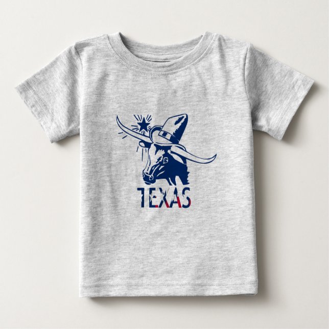 Blue Longhorn Steer mit Cowboy-Hut und Buchstaben Baby T-shirt (Vorderseite)