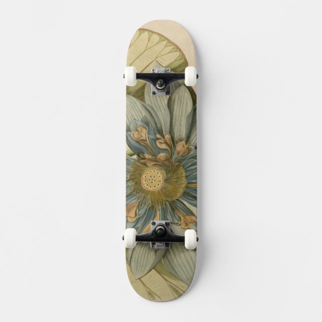 Blue Lotus Blume auf Tan Hintergrund mit Schreiben Skateboard (Vorderseite)