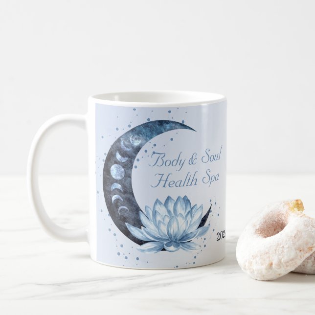 Blue Lotus Blume Moon Business Name Kaffeetasse (Mit Donut)