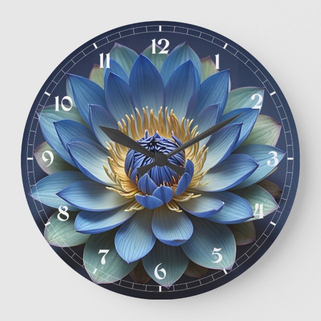 Blue Lotus Blume Spirituelle Kunst Große Wanduhr (Vorderseite)