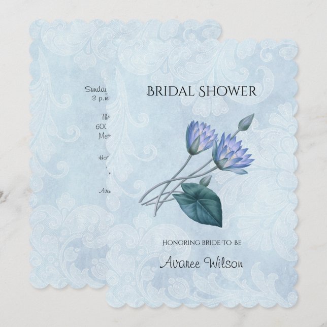 Blue Lotus Brautparty Einladung (Vorne/Hinten)