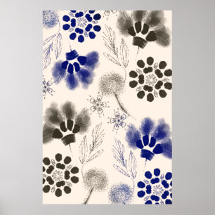 Blue Lotus Floral Zeichnend Poster