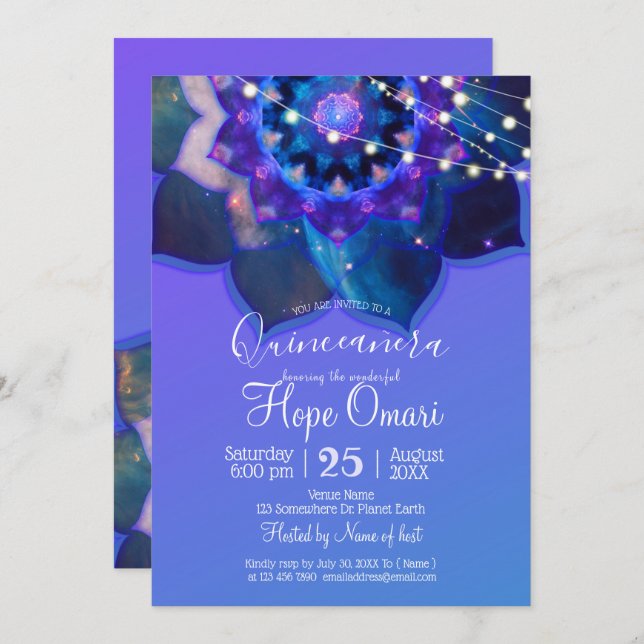 Blue Lotus Mandala Einladung (Vorne/Hinten)