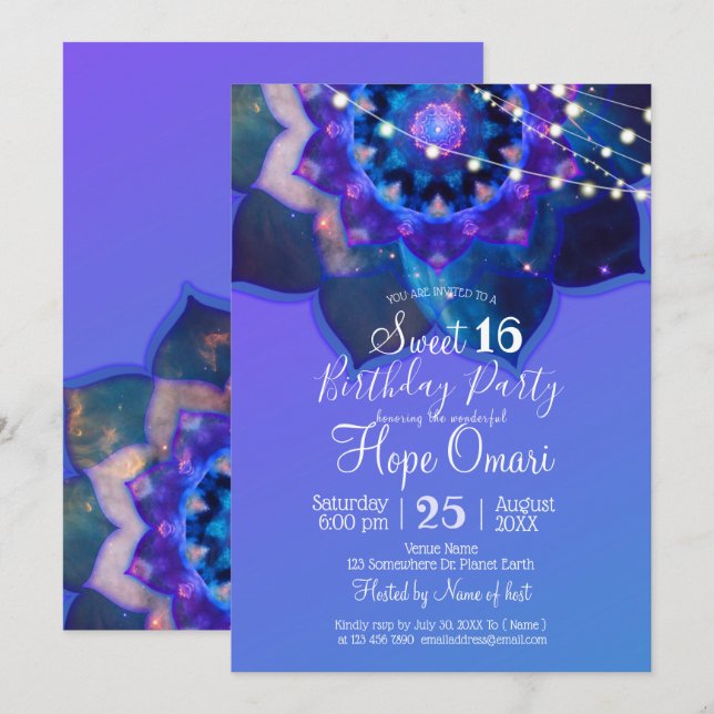 Blue Lotus Mandala Einladung (Vorne/Hinten)