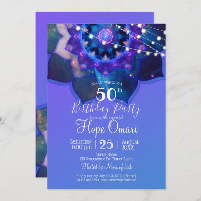 Blue Lotus Mandala Einladung (Vorne/Hinten)