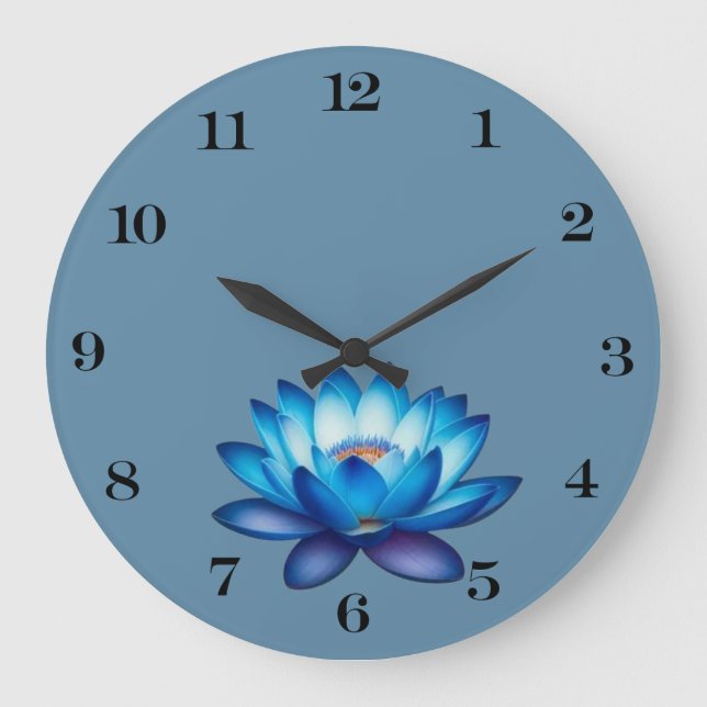 Blue Lotus Wall Clock Große Wanduhr (Vorderseite)