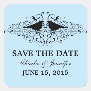 Blue Love Bird Wirbel Save the Date Stickers