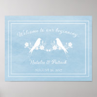 Blue Lovebird Floral Wedding Poster