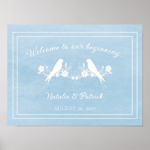 Blue Lovebird Floral Wedding Poster