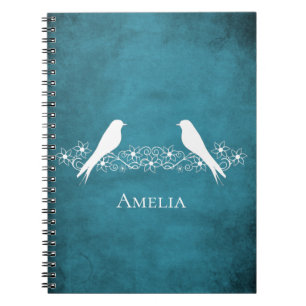 Blue Lovebirds Blumen Vine Notebook Notizblock
