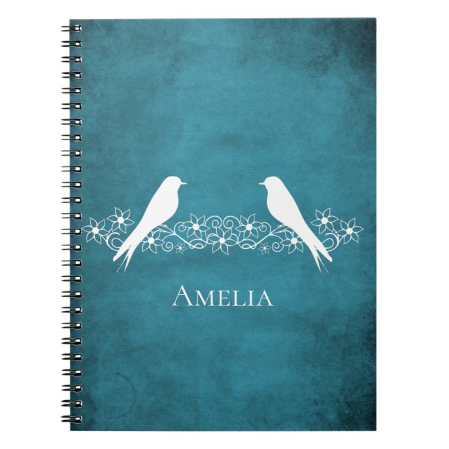 Blue Lovebirds Blumen Vine Notebook Notizblock (Vorderseite)