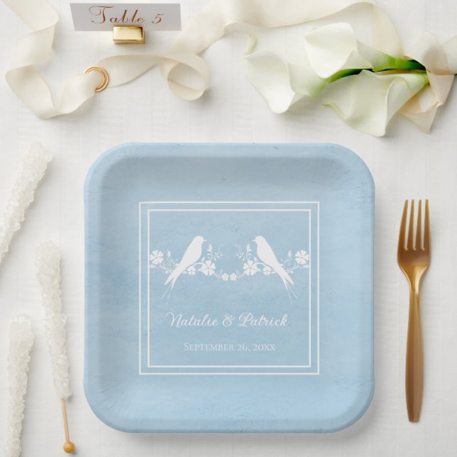 Blue Lovebirds Blumenzwiebelpapier-Teller Pappteller (Hochzeit)