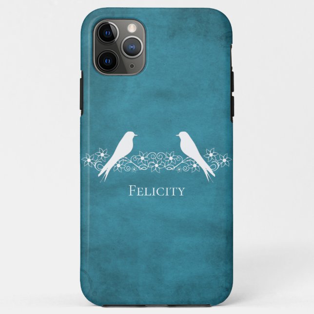 Blue Lovebirds Floral Vine iPhone Case (Rückseite)