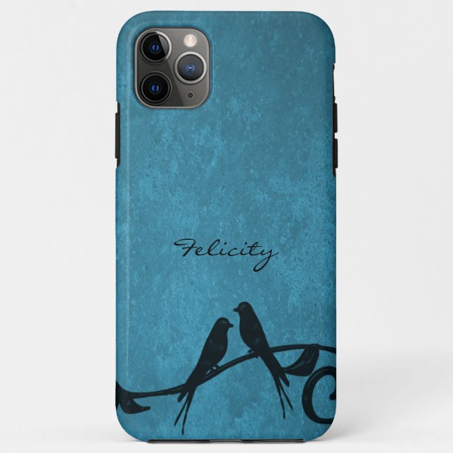 Blue Lovebirds Personalisiert iPhone Case (Rückseite)