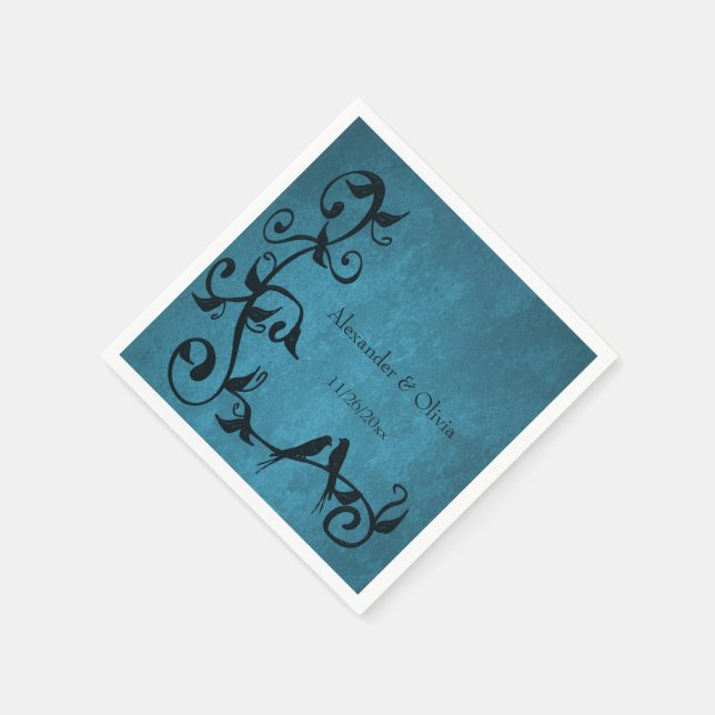 Blue Lovebirds Wedding Napkins Serviette (Ecke)