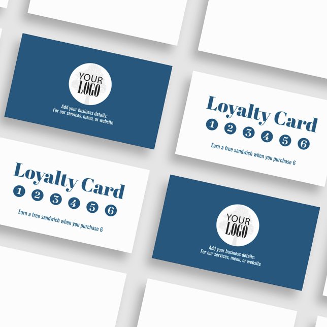 Blue Loyalty Business Logo Treuekarte (Blue and white add your logo loyalty card. )