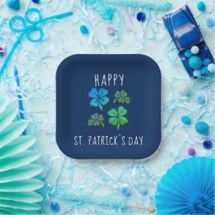 Blue Lucky Kleeblatt Clover Happy St Patrick`s Day Pappteller