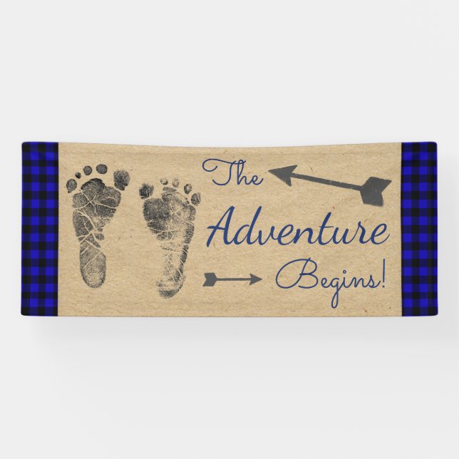Blue Lumberjack Buffalo Kariert Baby Dusche Banner (Horizontal)