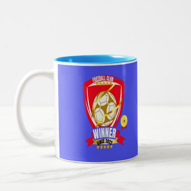 Blue Luxe Cup & Golden Medaille für Fußballsieger Zweifarbige Tasse (Links)