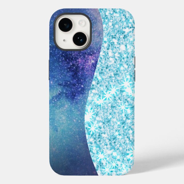 Blue Luxury Moderne Gradientengalaxie Glitzer Star Case-Mate iPhone Hülle (Rückseite)