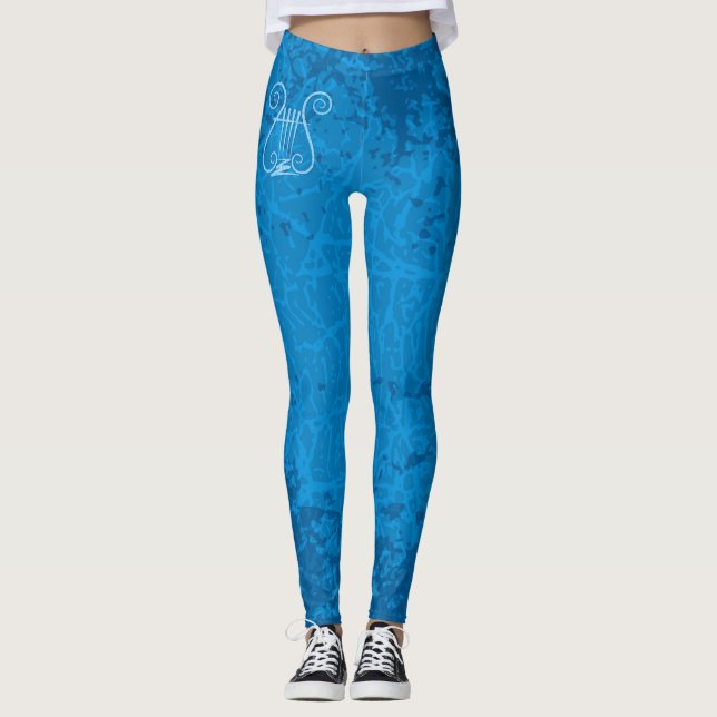 Blue Lyre Hintergrund Leggings (Vorderseite)