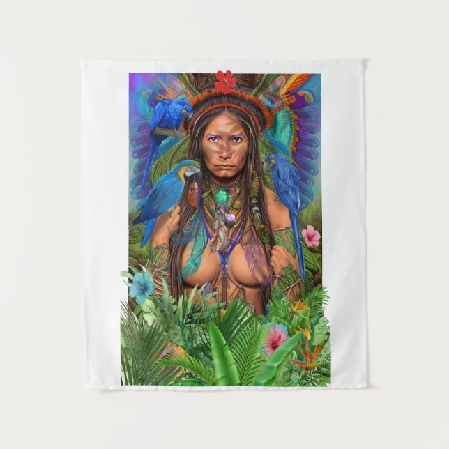 Blue Macaw Hummingbird Queen Wandteppich (Vorderseite)