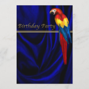 Blue Macaw Parrot Satin Birthday Party Template Einladung