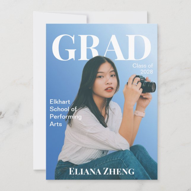 Blue Magazine Graduation Announcement Card Einladung (Vorderseite)