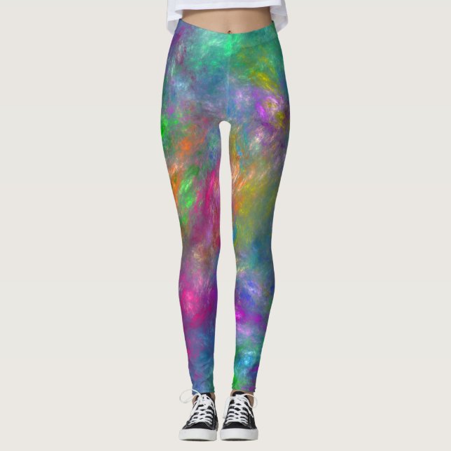 Blue Magenta Green Violet Orange Abstraction Leggings (Vorderseite)