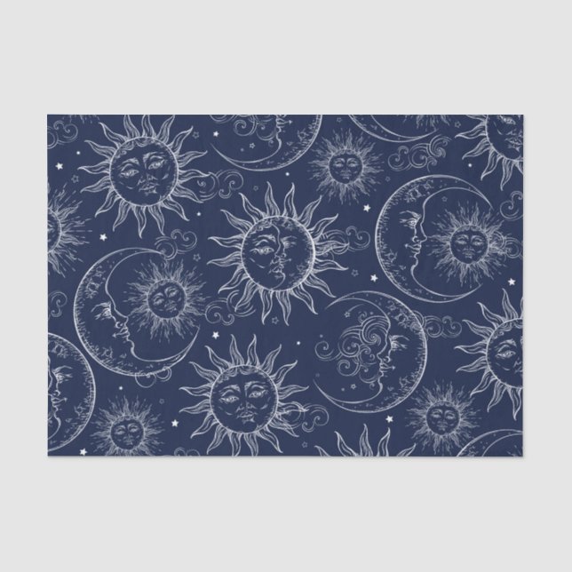 Blue Magic Vintag Celestial Sun Moon Stars Seidenpapier (Vorderseite)