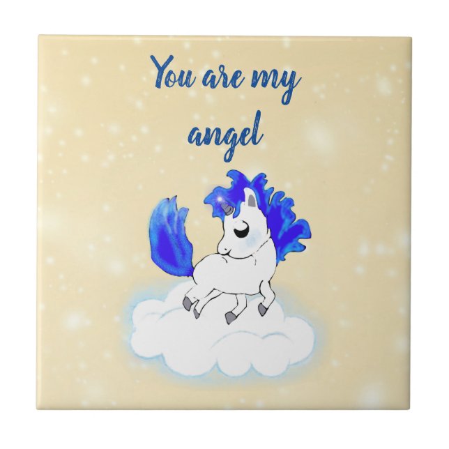 Blue Magical and funny little unicorn Fliese (Vorderseite)