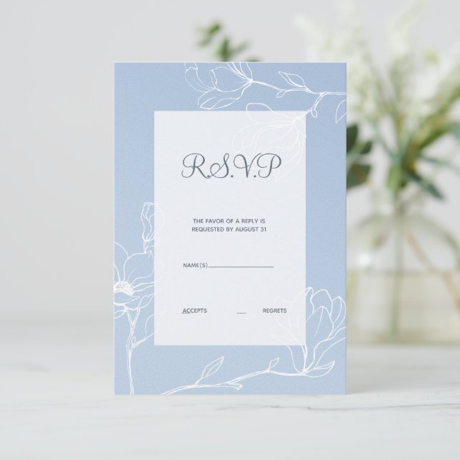 Blue Magnolia RSVP Karte (Stehend Vorderseite)