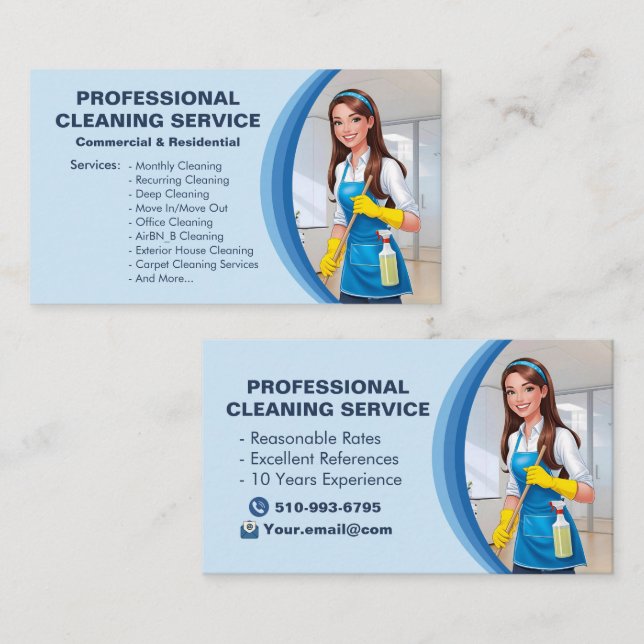 Blue Maid House Cleaning Services Janitorial Clean Visitenkarte (Vorne/Hinten)
