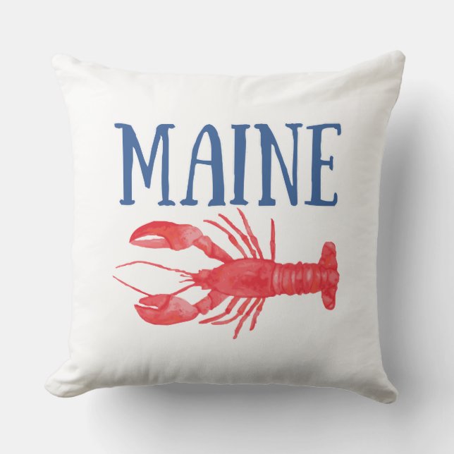 Blue Maine Text Red Watercolor Lobster Kissen (Vorderseite)