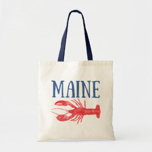 Blue Maine Text Red Watercolor Lobster Tragetasche