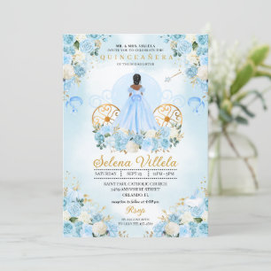 Blue Mairytale Ainderella Carriage Quinceañera Einladung