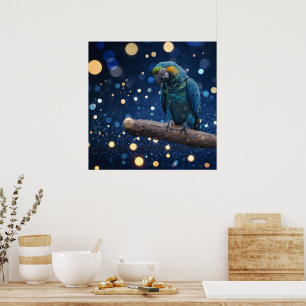 Blue Majestät: The Blue Macaw on Dreamy Blue Bokeh Poster
