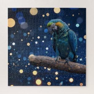 Blue Majestät: The Blue Macaw on Dreamy Blue Bokeh Puzzle