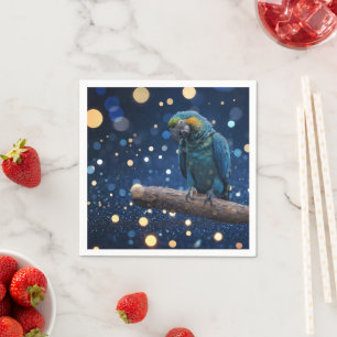 Blue Majestät: The Blue Macaw on Dreamy Blue Bokeh Serviette