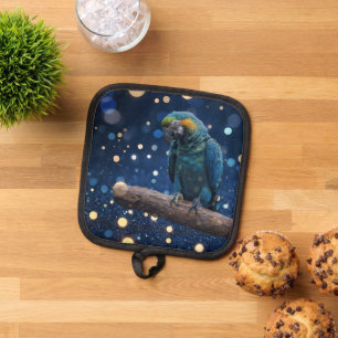 Blue Majestät: The Blue Macaw on Dreamy Blue Bokeh Topflappen