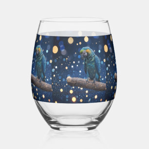 Blue Majestät: The Blue Macaw on Dreamy Blue Bokeh Weinglas Ohne Stiel