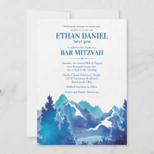 Blue Majestic Mountain Watercolor Bar Mitzvah Einladung