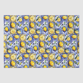 Blue Majolica Fliesen Zitronen Mittelmeer Seidenpapier