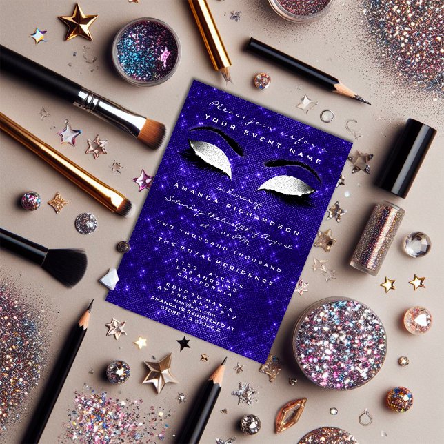 Blue Makeup White Funkelnd Glitzer 16. Bridal Einladung (Navy Blue Makeup White Sparkly Glitter 16th Bridal Invitation)