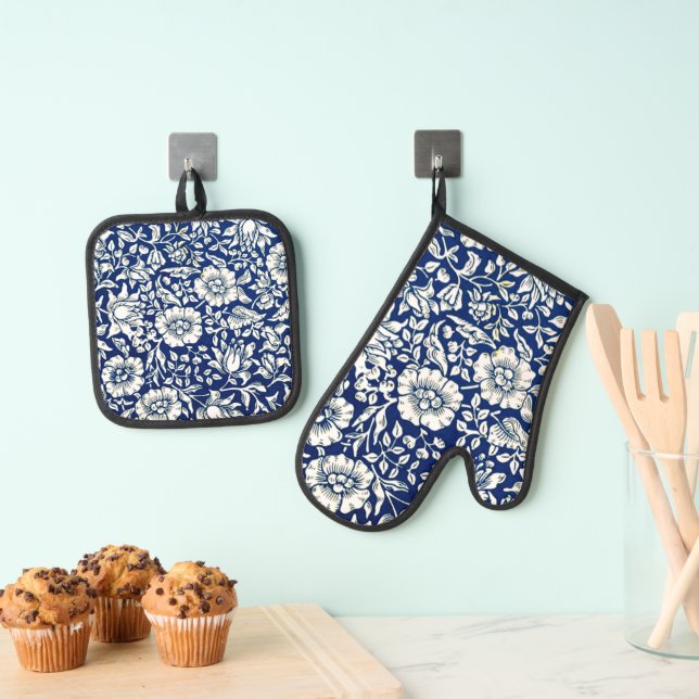 Blue Mallow pattern von William Morris, Ofenhandschuh & Topflappen-Set (Insitu (Hängend))