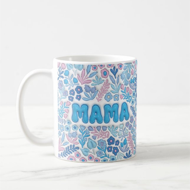 Blue Mama Boho Floral Pattern Mother's Day Kaffeetasse (Links)
