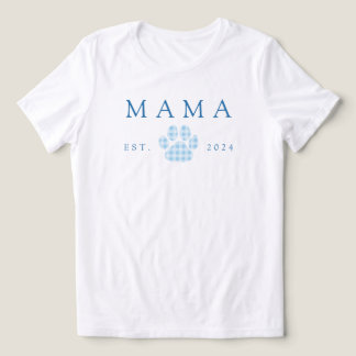 Blue Mama Gingham Paw Print Birthday Tri-Blend Shirt