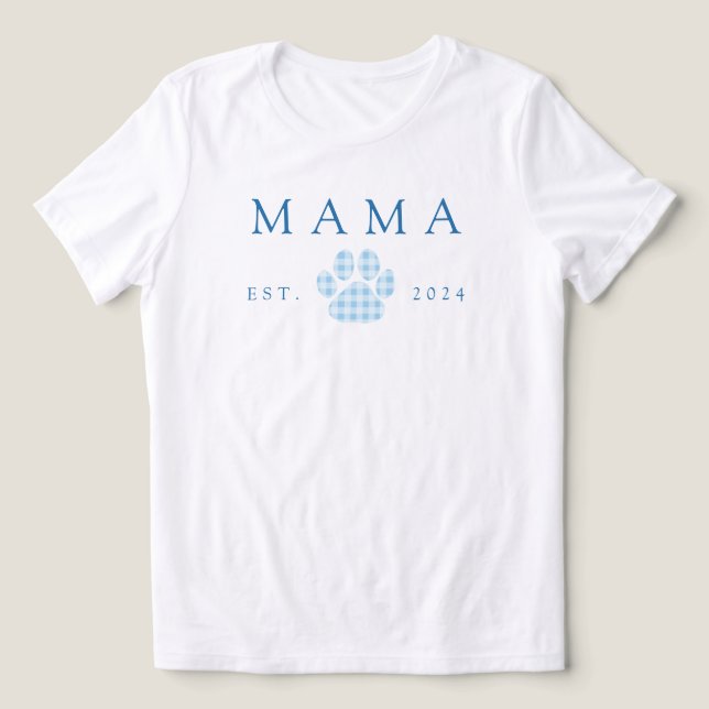 Blue Mama Gingham Paw Print Birthday Tri-Blend Shirt (Design Vorderseite)