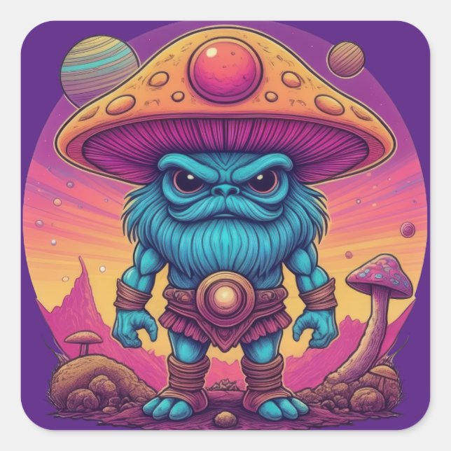 Blue Man Mushroom Quadratischer Aufkleber (Vorderseite)
