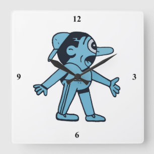 Blue Man Walks Dog. Quadratische Wanduhr